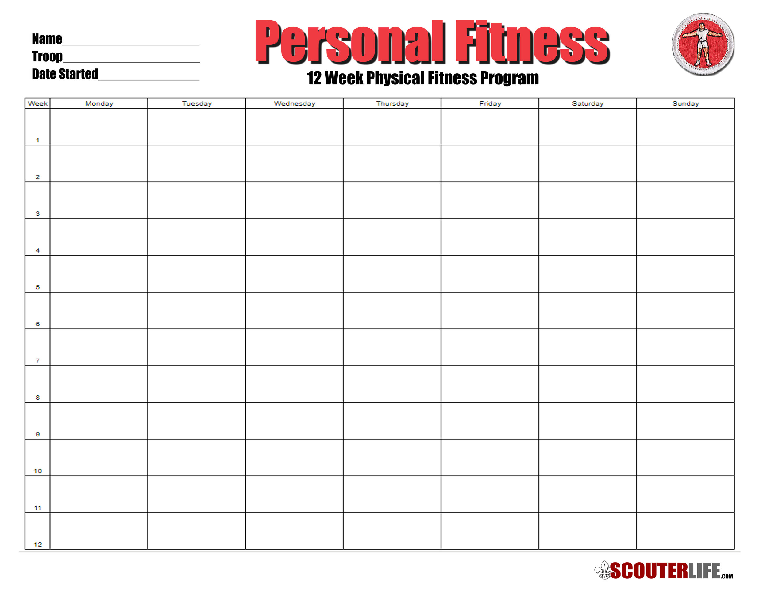 Physical Fitness Merit Badge Chart