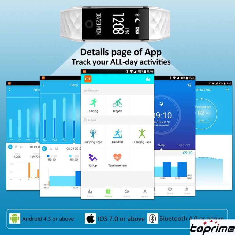 Toprime Fitness Tracker Manual Wearable Fitness Trackers