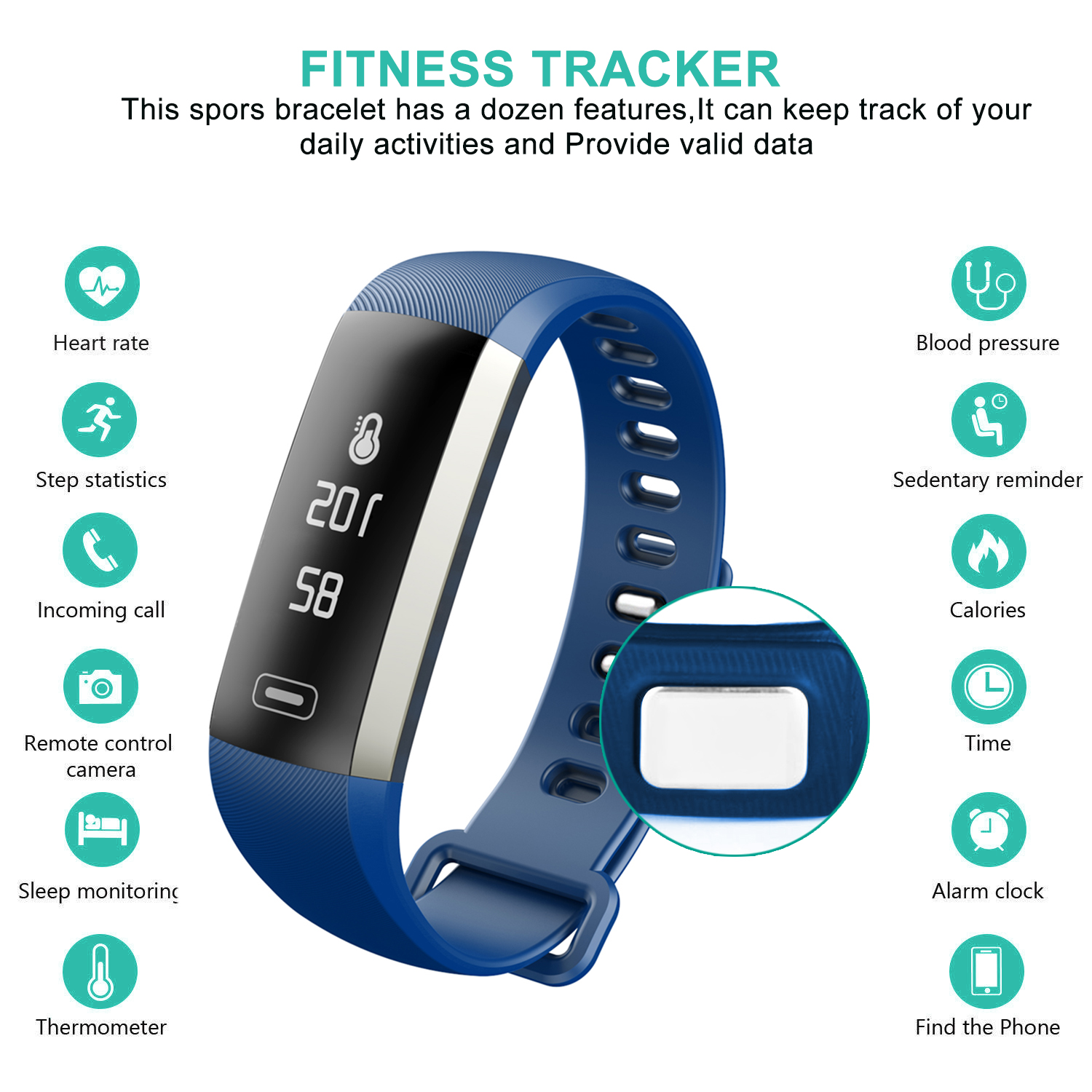 Sports Activity Sleep Tracker Heart Rate Fitness Pedometer Bracelet 