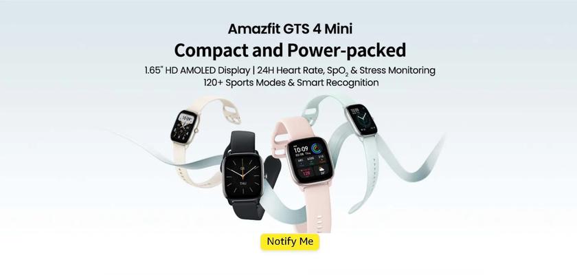 Amazfit GTS smartwatch showcasing its features.