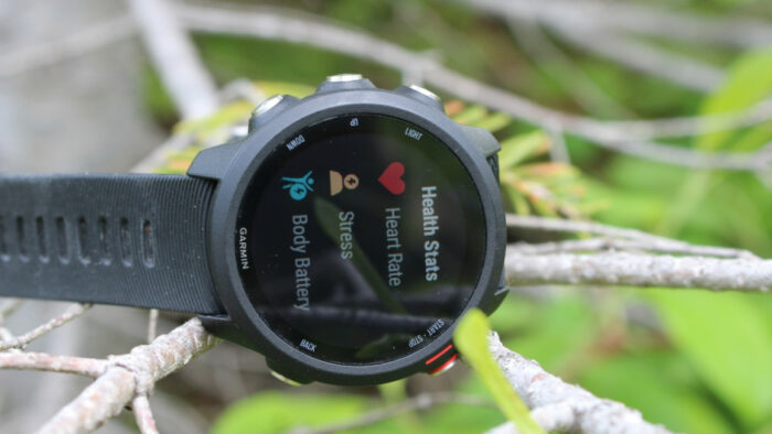 A close-up view of the Garmin Venu smartwatch displaying various fitness and smart features.