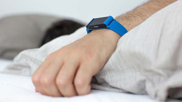 A smart sleep tracking device measuring sleep quality and heart rate during the night.