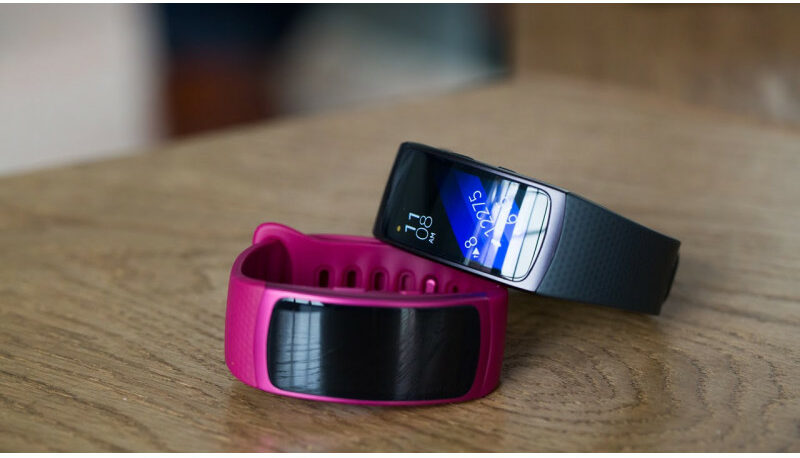 A Samsung Galaxy Fit smartwatch displayed for purchase.