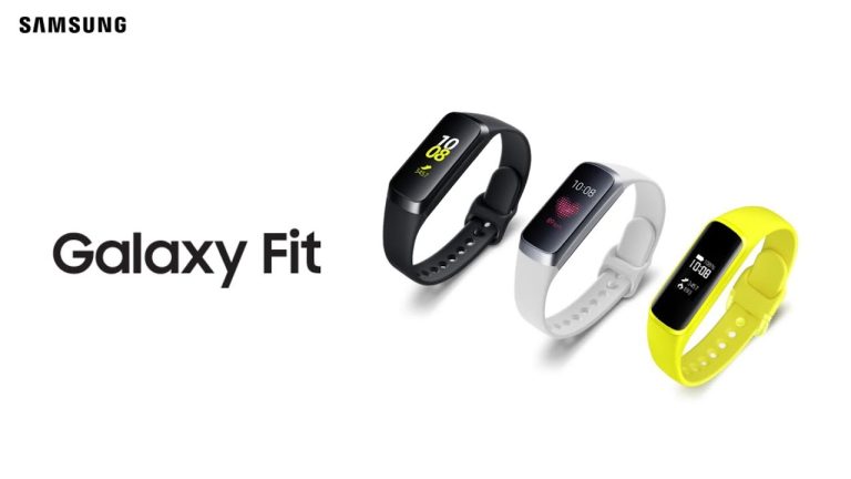 A Samsung Galaxy Fit smartwatch with a waterproof design.