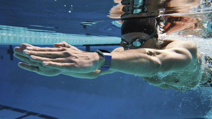 A sports wearable device worn on the wrist.