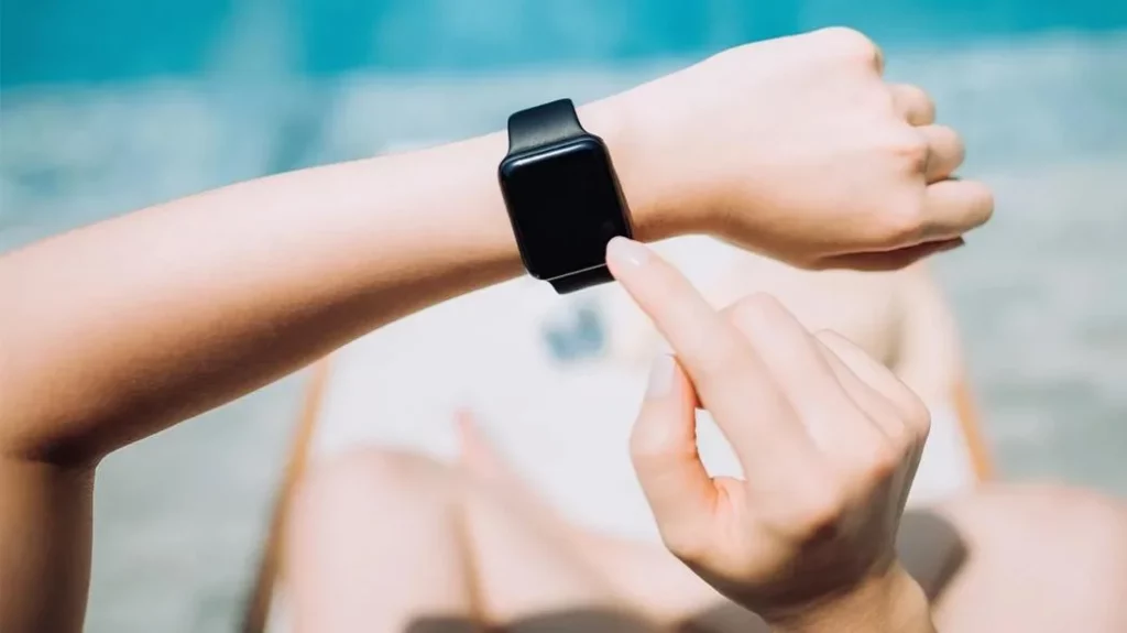 A smartwatch displaying various fitness tracking features.